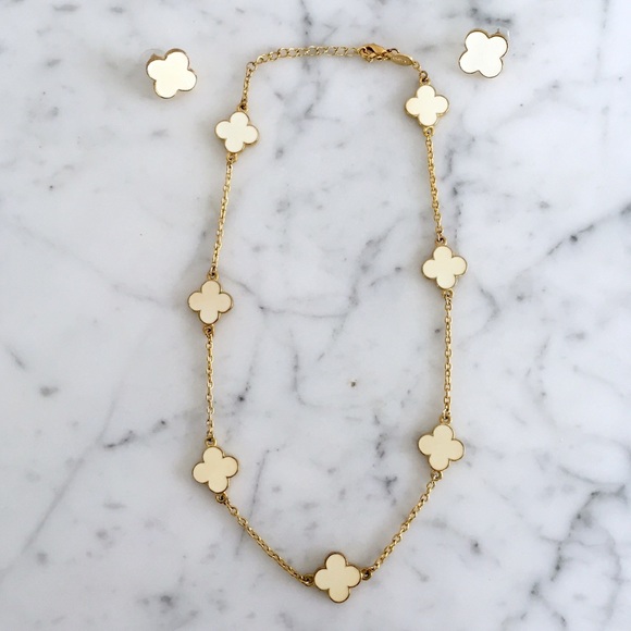 Pearl Enamel Clover Alhambra Necklace Earring Set