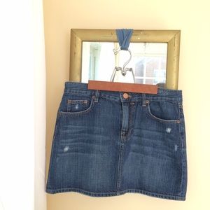 J Crew denim distressed mini skirt!