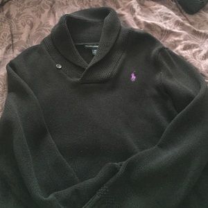 Black Ralph Lauren sweater with purple Polo logo