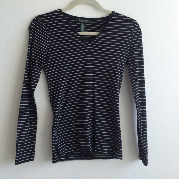 Black and silver striped R.L long sleeve top - Picture 1 of 3