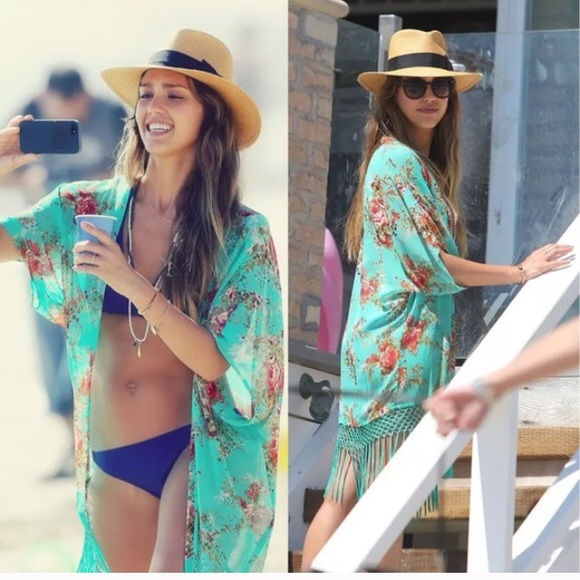 Teal and floral chiffon coverup