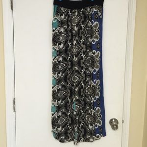 Barely worn black, tan and blue wide leg pants