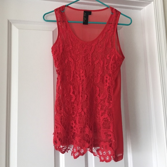 Beautiful red sheer and crotchet top
