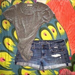 Distressed denim boyfriend shorts