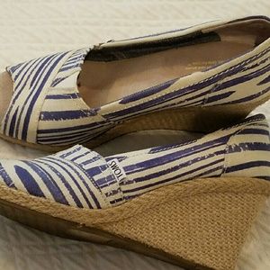 Toms blue/cream wedges. Size 8.5