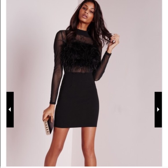 Missguided black feather bodycon dress