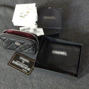 Caviar Leather Petite Small Zip Card ID Wallet