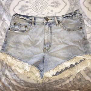 Free People Jean Shorts with Crochet Bottom