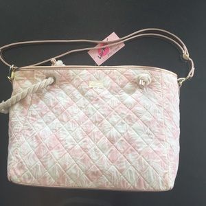 Betsey Johnson quilted waffle palm print pink tote