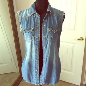 Seven 7 jean sleeveless button up shirt