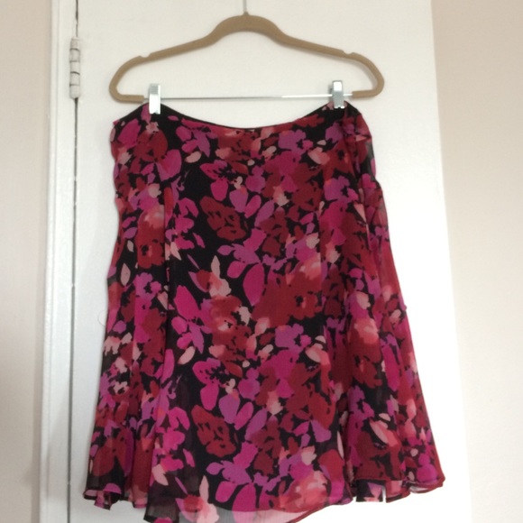 Pink and red floral chiffon skirt