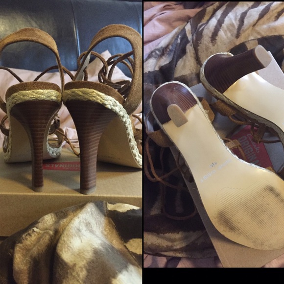 Nine West Brown Suede Strappy Sandals Stacked Heel - Picture 4 of 4