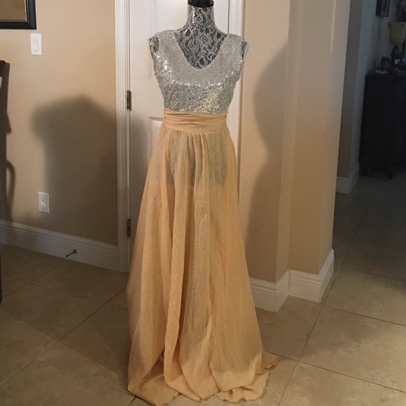 Long dress, sequin top