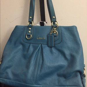 Teal Leather Coach Purse with Crossbody Strap
