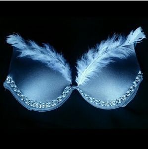 Silver Angel Rave Bra angel featival Grey feather rhinestone pearl 34B