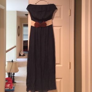 Navy gauze maxi strapless with ruffle