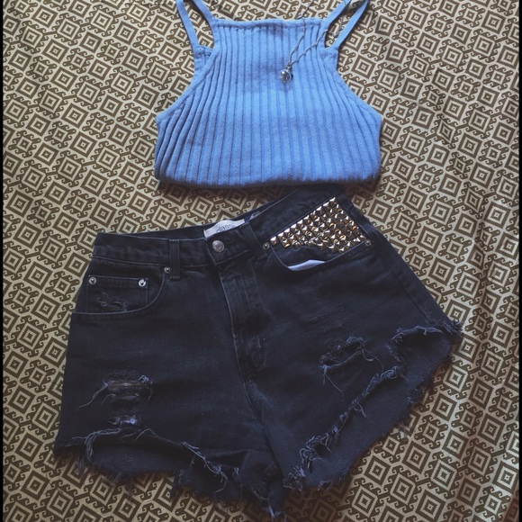 Classic Black Studded Hi-Waist Shorts Size 6