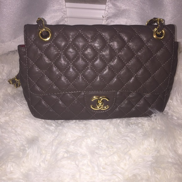 Gray quilted chain cross body