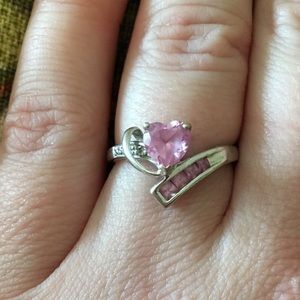 Ring, silver, lab-created pink stone, size 7