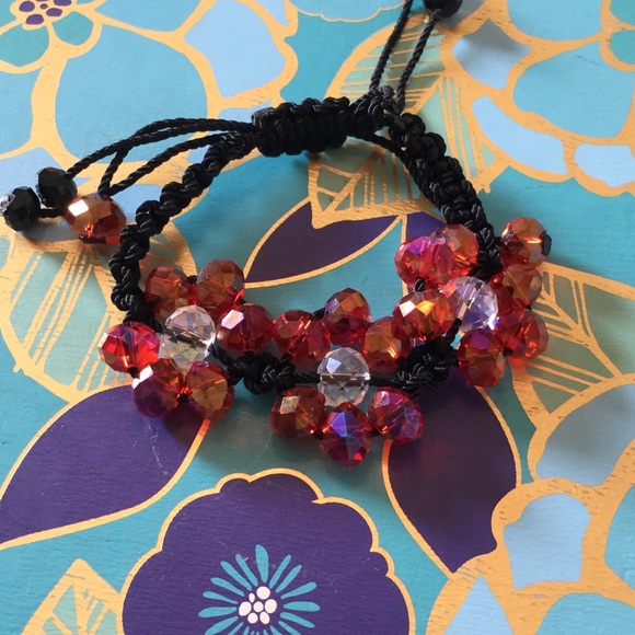 Red floral beaded bracelet