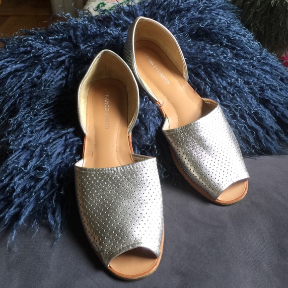 Franco Sarto Perforated Silver Leather Flat