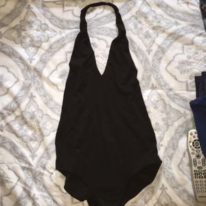 Black halter open back bodysuit