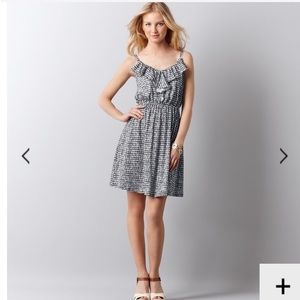 Loft Repeating Circles Ruffle Neck Dress