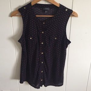 Navy Blue and Maroon Polka Dot Sleeveless Tank.