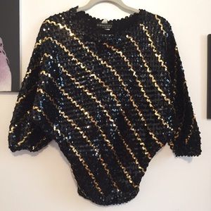 Vintage Black Sequin Disco Stretch Top