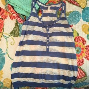 A striped lace and blue tank top