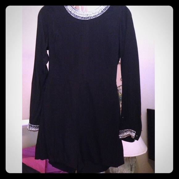 Black Beaded long sleeved romper