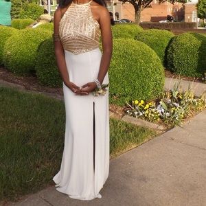 A White and Gold Prom dress.