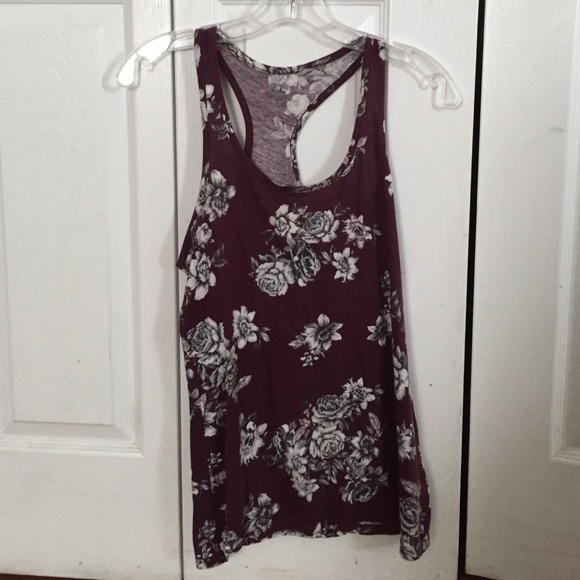 Pacsun racerback maroon-gray floral tank