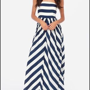LULU'S Ivory and Navy Blue Striped Maxi Dress
