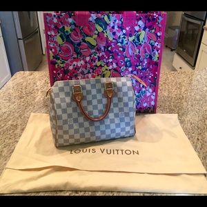 HOLDING Louis Vuitton Damier Azur Speedy 25