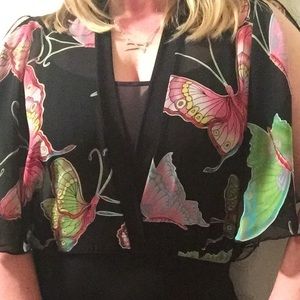 Sheer Black Butterfly Multi-Color Top Small