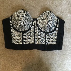 SILVER SEQUINS BRA TOP