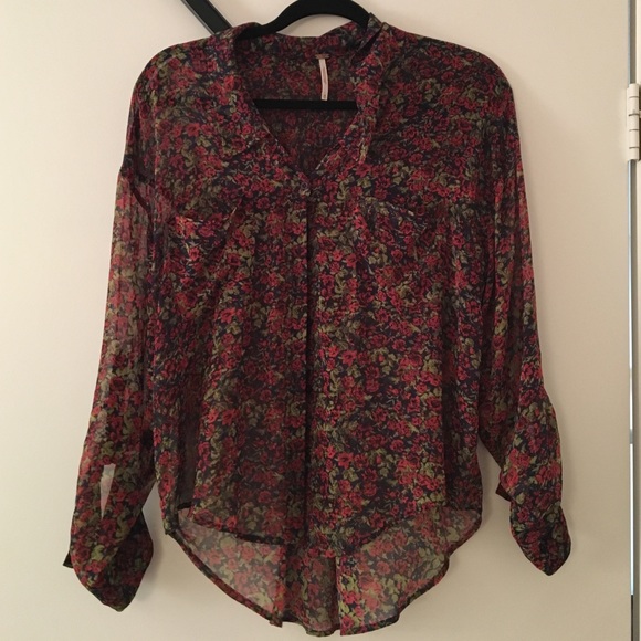 Free people sheer rose button down