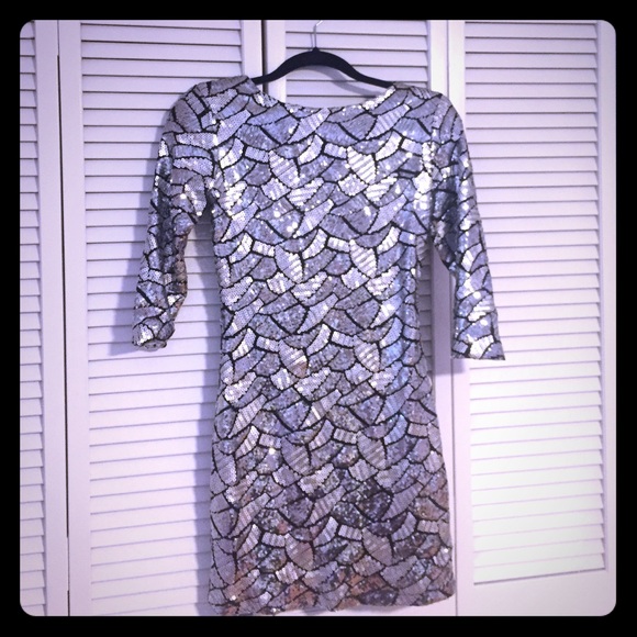 Silver and black sequin dress