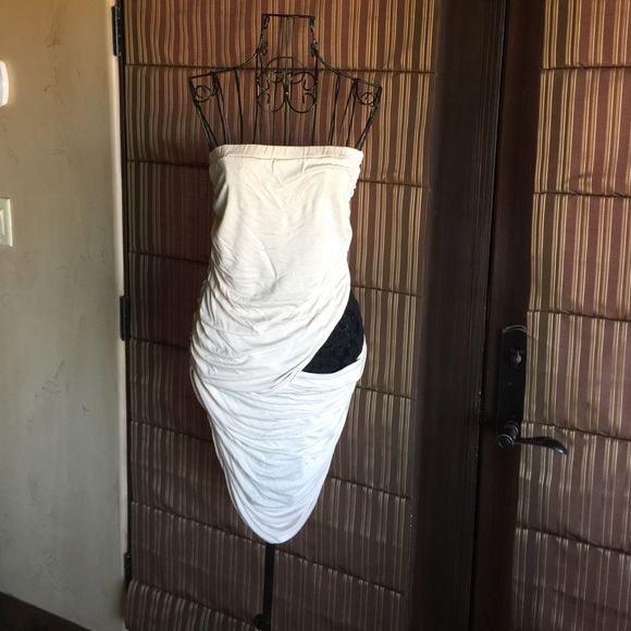 Cream with black lace cutout dress by Venus