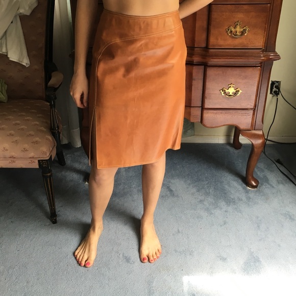 Tan leather skirt with slit- from Italy