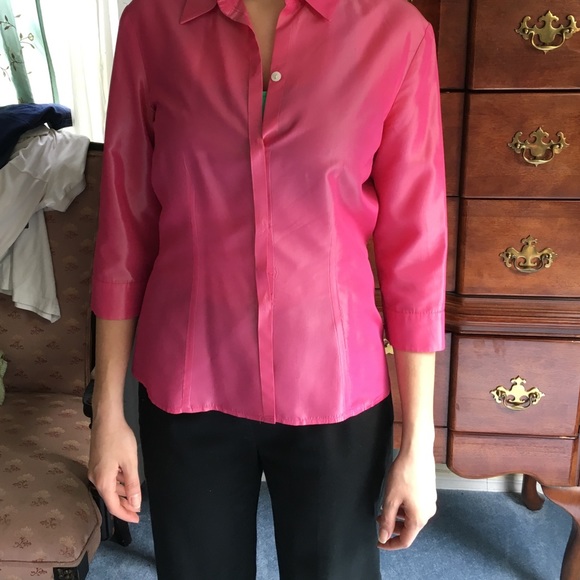Tahari shiny pink button down