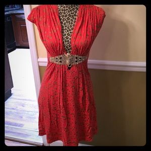 Sky Dress- Orange with gold design