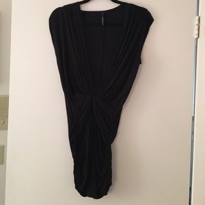 Black dress with plunge neckline
