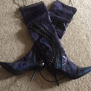 Purple and blue over the knee boots