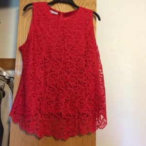 Red lace sleeveless blouse