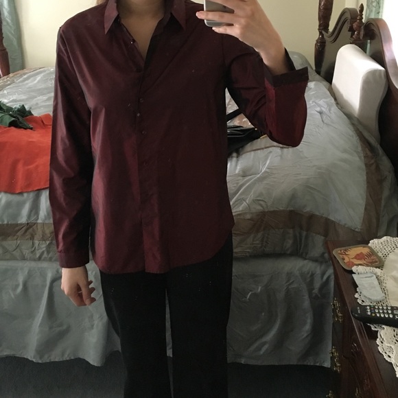 Wine colored button down, shiny