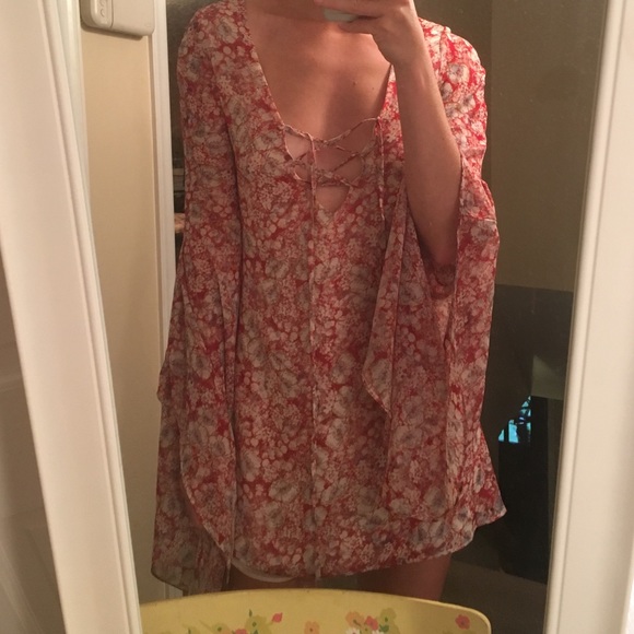 Floral Boho Lace-up Mini Dress/Tunic - Picture 4 of 4