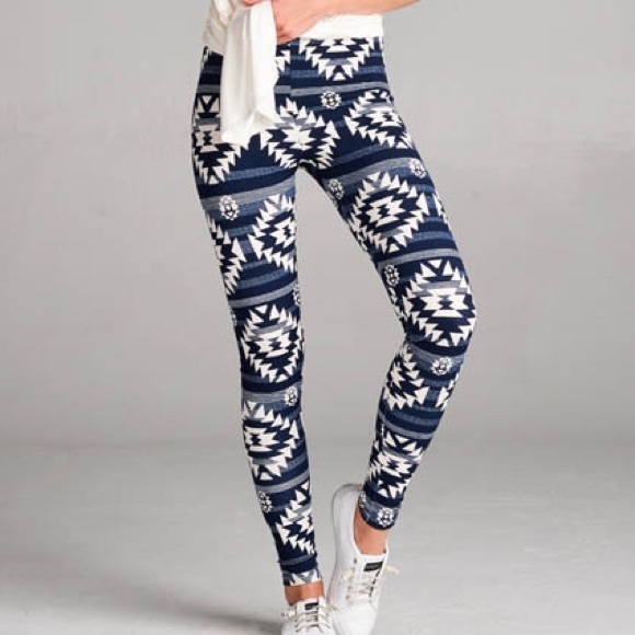 Tribal Print Navy and Ivory Leggings - Picture 2 of 2