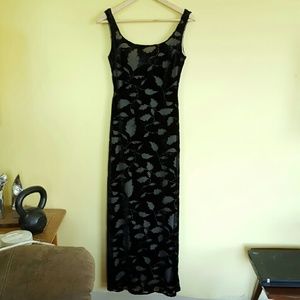 Vintage 90s Velvet Leaf Burnout Maxi Dress